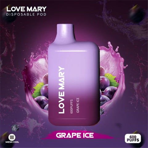 Love Mary 600 Disposable Vape Pod Box of 10-Grape Ice-vapeukwholesale